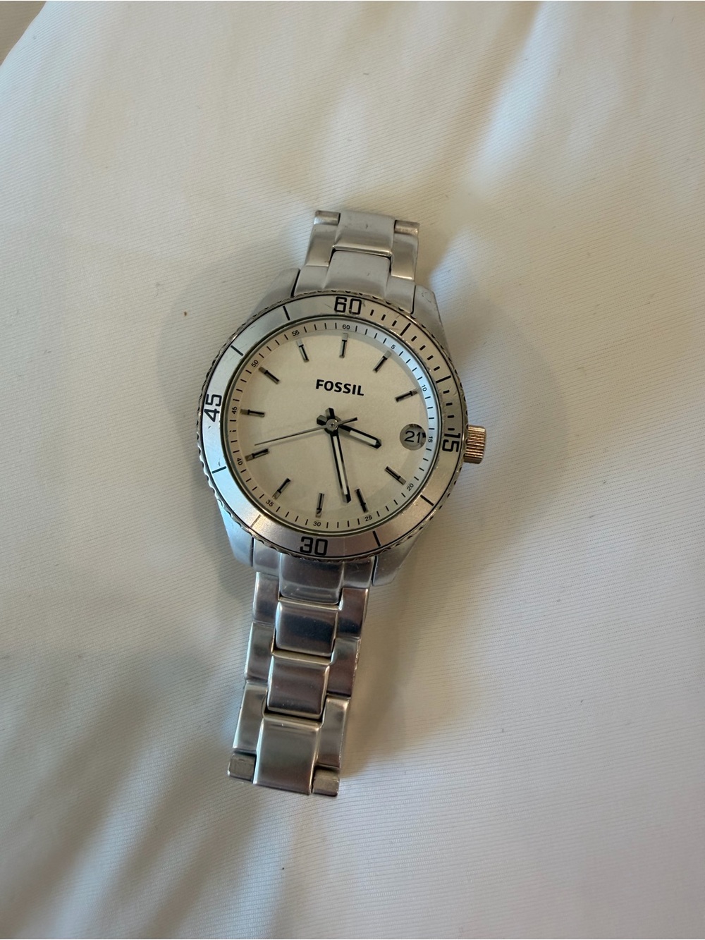 Fossil Silver Watch with White Dial
